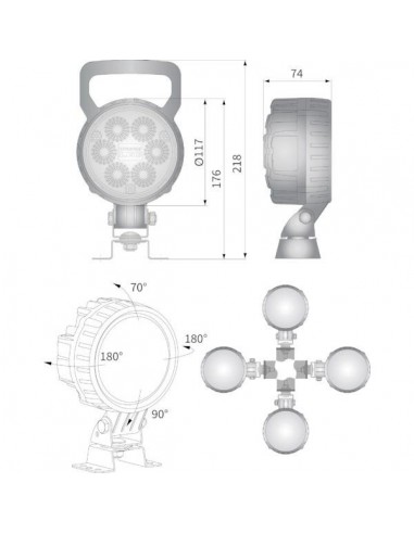 LA10011 - Faro Trabajo Redondo LED 25 W 2000 Luménes Reflector Iluminación Largo Alcance