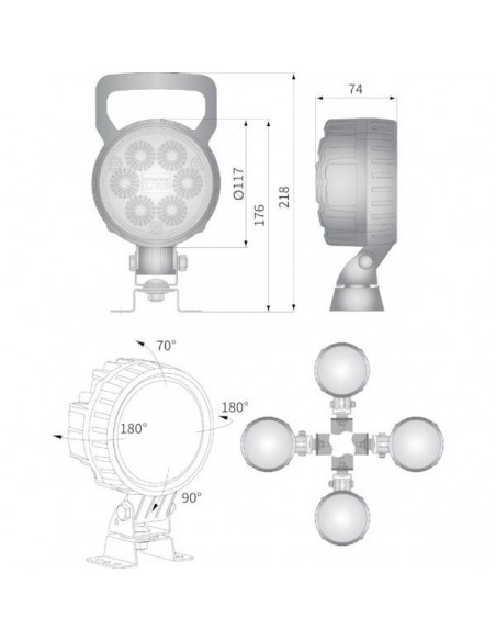 LA10011 - Faro Trabajo Redondo LED 25 W 2000 Luménes Reflector Iluminación Largo Alcance