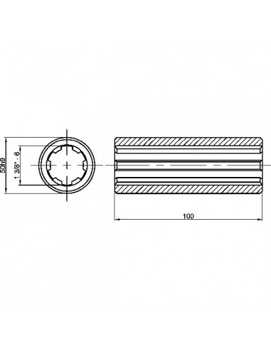 6740101KR - Manguito Estriado 1,3/8"-6 Dientes 100 mm 6740101KR - Manguito Estriado 1,3/8"-6 Dientes 100 mm
