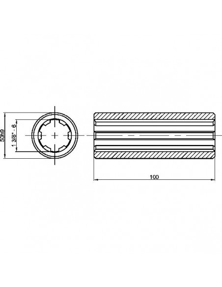 6740101KR - Manguito Estriado 1,3/8"-6 Dientes 100 mm 6740101KR - Manguito Estriado 1,3/8"-6 Dientes 100 mm