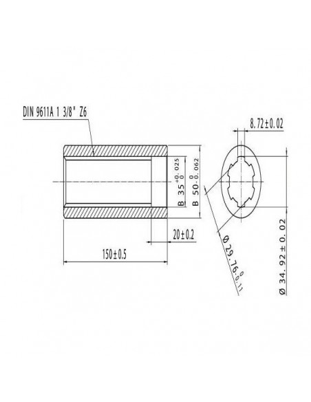 6740102KR - Manguito Estriado 1,3/8"-6 Dientes 150 mm