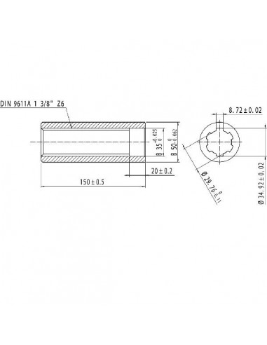 6740102KR - Manguito Estriado 1,3/8"-6 Dientes 150 mm