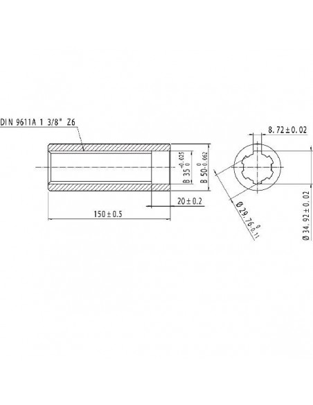 6740102KR - Manguito Estriado 1,3/8"-6 Dientes 150 mm