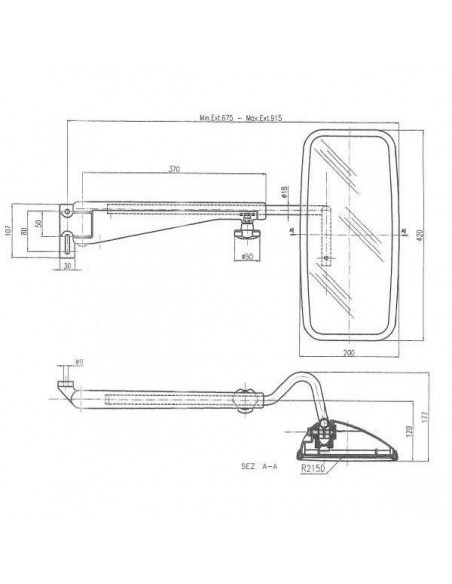 CA6400001 - Retrovisor con Brazo Telescópico Izquierdo Estándar 42x20x13,5 cm.