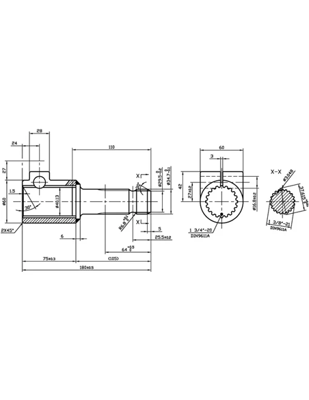 6710216HIKR - Reductor TDF con Tornillo 1 3/4" Z20 - 1 3/8" Z21 6710216HIKR - Reductor TDF con Tornillo 1 3/4" Z20 - 1 3/8" Z21