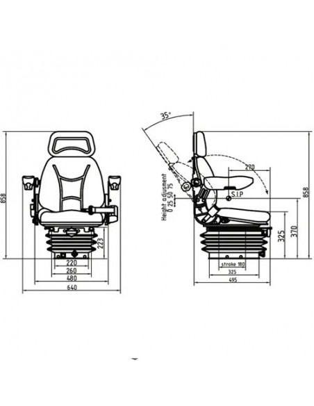 TS40000GP - Asiento Textil Suspensión Mecánica 48x85,8x 49,5 cm.