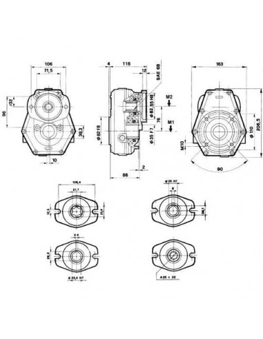 GBR20ST426 - Caja de Engranajes Tipo GBR 20 ST con Brida SAE y Eje de 25 mm