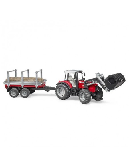 U02046 - Massey Ferguson 7480 con Cargador frontal y Remolque de madera